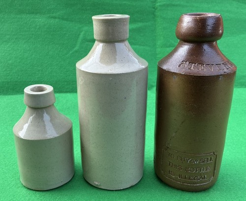 Antique stoneware bottle trio - antique,