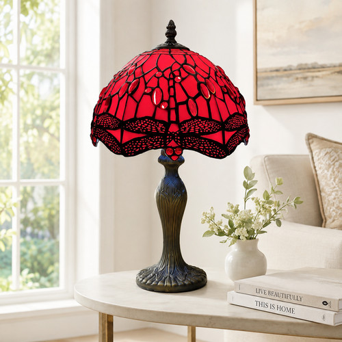 Red tiffany style table - style, lamp