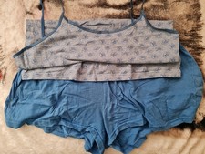 Secret Possessions Halloween Skull Shortie Pyjamas Size 12-14 Blue Vest Top ?