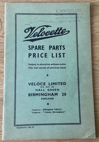 Velocette spare parts list oct - parts,