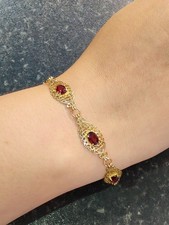 9ct Gold Garnet Bracelet 7. 7 Grams Filigree Heart Link Hallmarked 1993