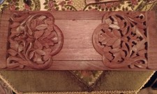 Vintage Book Slide, Indian Mahogany , Carved Wooden Leaves, Extendable