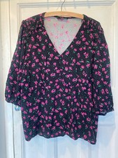 Ladies George at Asda Black and Pink Floral polka dot Peplum Blouse Top Size 18