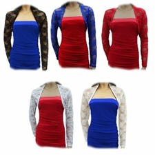 Formal Wedding Stretchy Lace Skinny Cropped Bolero Shrug Party Top Size 10 - 22