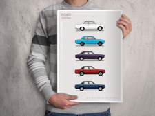 POSTER - FORD CORTINA EVOLUTION - (A4 A3 A2 Sizes) Ghia, Mk3, Mk4