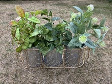 3 Pot Metal Windowsill Planter Rack With Handles And Artificial Plants Decor