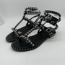 ASH studded leather multi strap sandals 38 5 VGC black flat gladiator chunky
