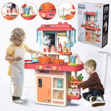 42Pcs Kids Play Kitchen Pretend Kitchen Toy Set Cooking Role Gift+Lights Sounds