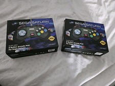 Retro-Bit Official SEGA Saturn 8-Button Arcade Pad controllers X2- Slate Grey.