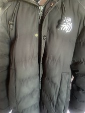 KWD Kings Will Dream Puffer Jacket Hooded Padded Winter Coat Black Medium 