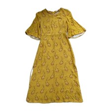 STINE GOYA Yellow Floral Paisley Print KIRSTEN Flutter Sleeve Midi Dress