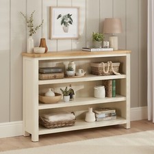 Marbury Cream Painted Wide Low Large Bookcase - Oak Top Book Shelving Furniture