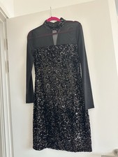 Warehouse Black Sequin High Neck Mesh Dress UK 10 New with Tag Party Cocktail