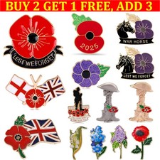 Remembrance Day Red Flower War Horse Enamelled Lapel BADGE Lest We Forget BADGE