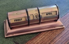 Lovely 1940's Copper & Brass Perpetual Mounted Barrel Shaped Desk Calendar