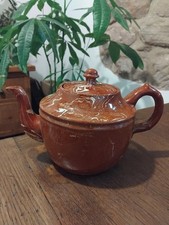 Vintage Marbled Brown Betty Teapot, Tortoise Shell Glaze, Country Rustic Decor 
