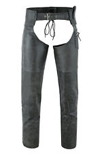 Stonewash Grey Classic Motorcycle Horse Riding Unisex Leather Chaps Mens Womens