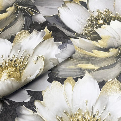 Charcoal gold floral wallpaper - charcoal,