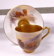 ROYAL WORCESTER HARRY STINTON CUP & SAUCER HIGHLAND CATTLE HAND PAINTED