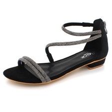 Women Evening Sandals Wedding Party Prom Diamante Embellished Ankle Strap Flat