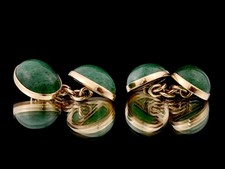 Pair of 9ct Yellow Gold & Jade