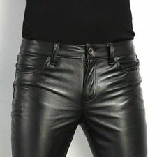 Mens Black Leather Trousers Motorbike Motorcycle Jeans Biker Cowhide Soft Pants