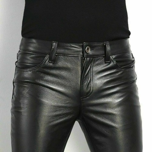 Men black leather trousers - men,