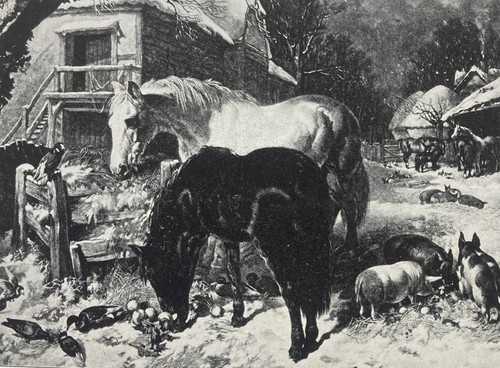Farmyard antique lithograph - farmyard,