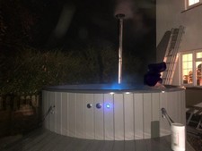 Mobile Wood Fired Fibreglass Hot Tube On Wheels With Hydro Massage ,  LED Lights