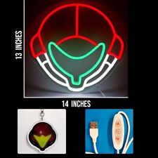 Metroid Samus Helmet acrylic neon LED sign w/ dimmer switch + backpack clip NES