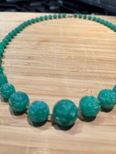 Vintage Green Rose Bud Rosary Necklace