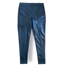 Marks & Spencer Faux Leather Trousers Tapered UK Size 16 Black Elastic Waist