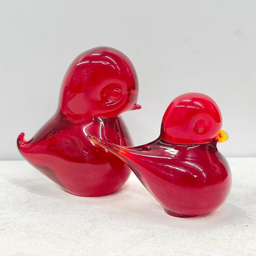 Pair red swedish glass - glass, bird