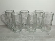 6 Clear Heavy Glass  Italian Half Pint Beer Tankard Mug Ribbed Sides