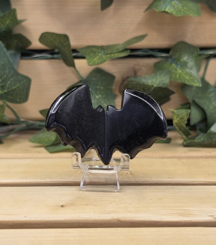 Spooky black obsidian bat - obsidian,