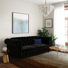 FELIX VINTAGE RETRO STYLE CHESTERFIELD SOFA BED - BLACK VELVET BY DOREL