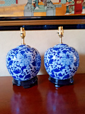 Pair of blue and white table