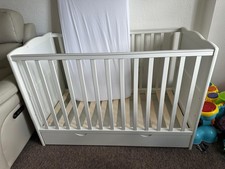 White Cot With New Mattress