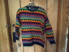 Kaffe Fassett Style Vintage Pure New Wool Bright Sweater Jumper S/M Scotland Vgc