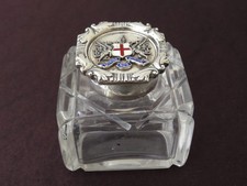 SOLID SILVER AND ENAMEL GLASS INK WELL 'LONDON 1899 GOLDSMITHS CO'