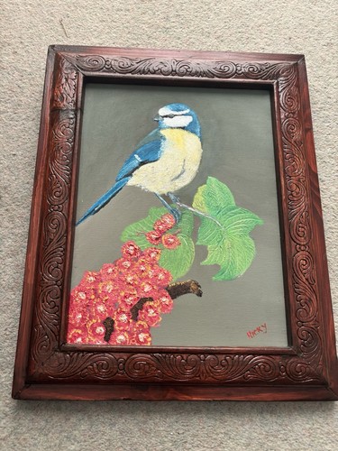 Original oil painting blue tit - original,