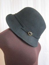 ladies new trilby/fedora style Hat black 100% wool with gold buckle on hat band