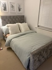 Grey Crushed Velvet Double 4 Ft 6 Bed