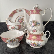 Royal Albert Pink Lady Carlyle Coffee Pot Set, Lidded Sugar , Jug , Cake plate