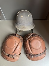 Vintage Polo Helmet with Guard and Tan Leather Knee Pads for Restoration Repair