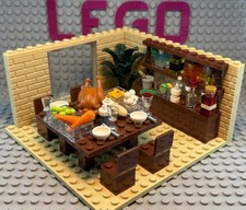 Lego Dining Room, Dinner Party, Food, Table, Dresser, Drink, Chicken, Utensils 