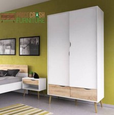 OSLO SCANDINAVIAN STYLE WARDROBE 2 DOORS 2 DRAWERS IN WHITE AND OAK FINISH