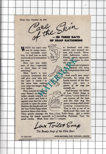 Lux soap advert wartime - soap, ww2
