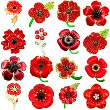 New Red Crystal Enamel Pin Brooches for Women UK Ladies Dress Art Deco Gold Plt