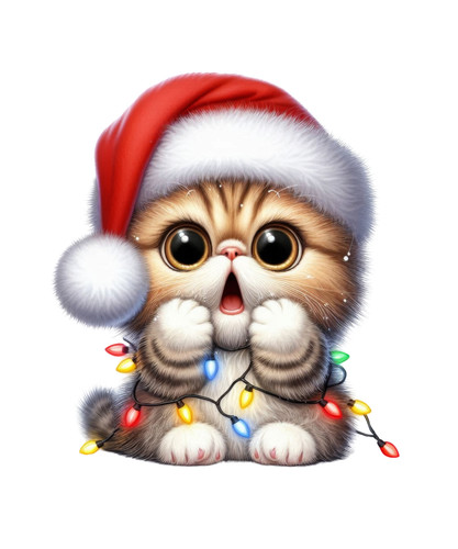 Surprised christmas cat - cat, wall